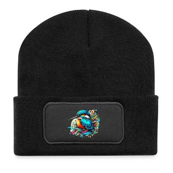 Eisvogel - Recycelte Patch Beanie - Schwarz - Vorne
