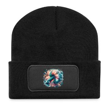 Kampffisch, Betta splendens, bunter Fisch - Recycelte Patch Beanie - Schwarz - Vorne