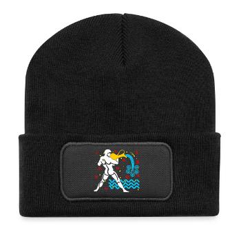 Aquarius-Farbe - Recycelte Patch Beanie - Schwarz - Vorne