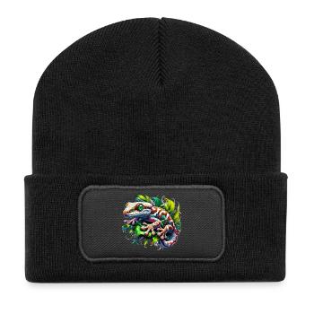 Gecko - Recycelte Patch Beanie - Schwarz - Vorne