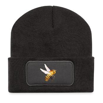 Reine des abeilles volante dessinée à la main - Beanie recyclé à patch - charbon - Devant