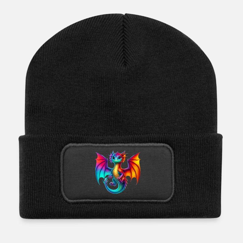Drache - Recycelte Patch Beanie - Schwarz