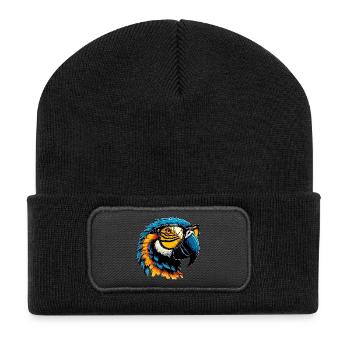 Papagei mit Brille - Recycelte Patch Beanie - Schwarz - Vorne