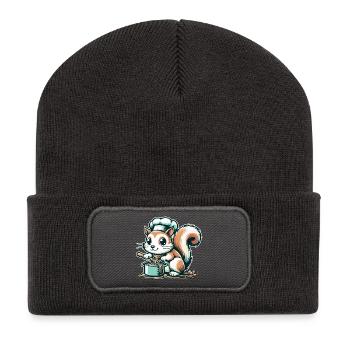 Mignon écureuil de dessin animé cuisinant des spaghettis - Beanie recyclé à patch - charbon - Devant