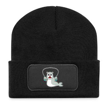 Fitness à la corde à sauter sur la corde du phoque - Beanie recyclé à patch - noir - Devant