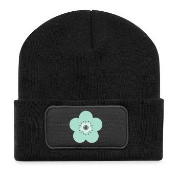 Mint Green & Blue Flower - Recycled Patch Beanie - black - Front