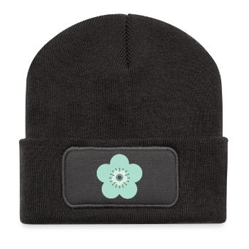 Mint Green & Blue Flower - Recycled Patch Beanie - dark grey - Front