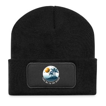 Bring mich zum Strand - Recycelte Patch Beanie - Schwarz - Vorne