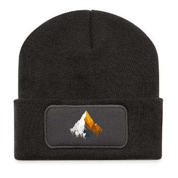Golden Peak Mountain Silhouette - Recycelte Patch Beanie - Dunkelgrau - Vorne