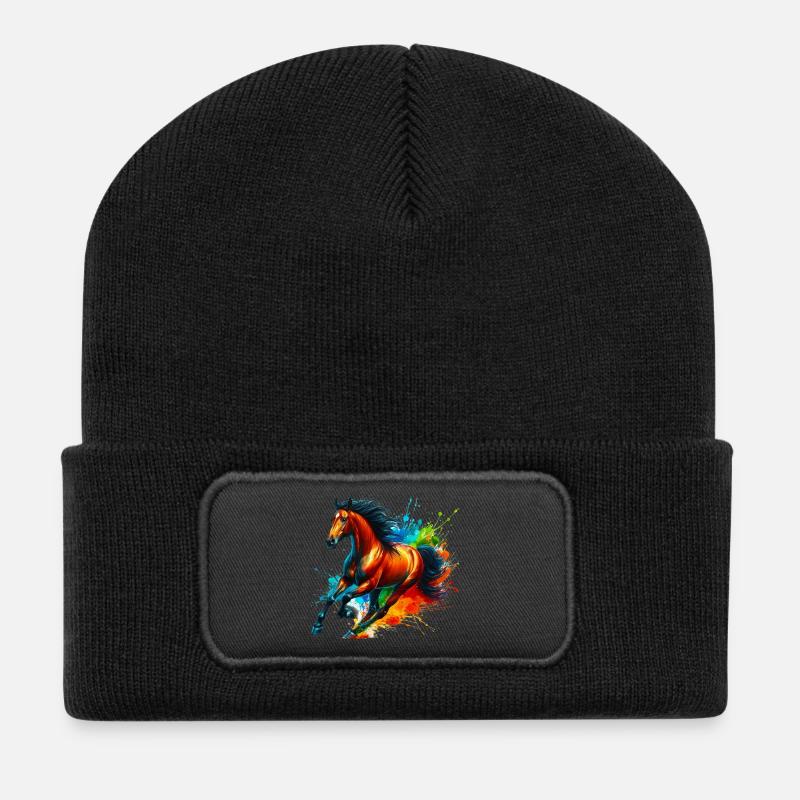 Pferd - Recycelte Patch Beanie - Schwarz