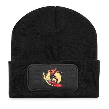 Surfer Grafik - Recycelte Patch Beanie - Schwarz - Vorne