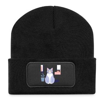 Pastel Cat in Cozy Room - Recycled Patch Beanie - black - Front