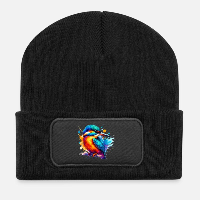 Eisvogel - Recycelte Patch Beanie - Schwarz