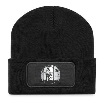 lune astronaute fusée spatiale graffiti logo rétro - Beanie recyclé à patch - noir - Devant