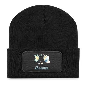 Elegant Gemini Zodiac Watercolor Gift - Recycled Patch Beanie - black - Front