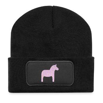 Dalapferd rosa Dots skandinavisch Schweden Deko - Recycelte Patch Beanie - Schwarz - Vorne