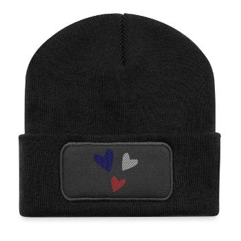 HERZ. WEIHNACHTEN. PAAR. VALENTINSTAG. GERADE VERHEIRATET. - Recycelte Patch Beanie - Schwarz - Vorne