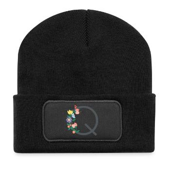 Elégante lettre 'Q' avec des fleurs - Beanie recyclé à patch - noir - Devant