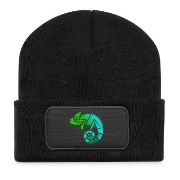 Chamäleon Illustration - Recycelte Patch Beanie - Schwarz - Vorne
