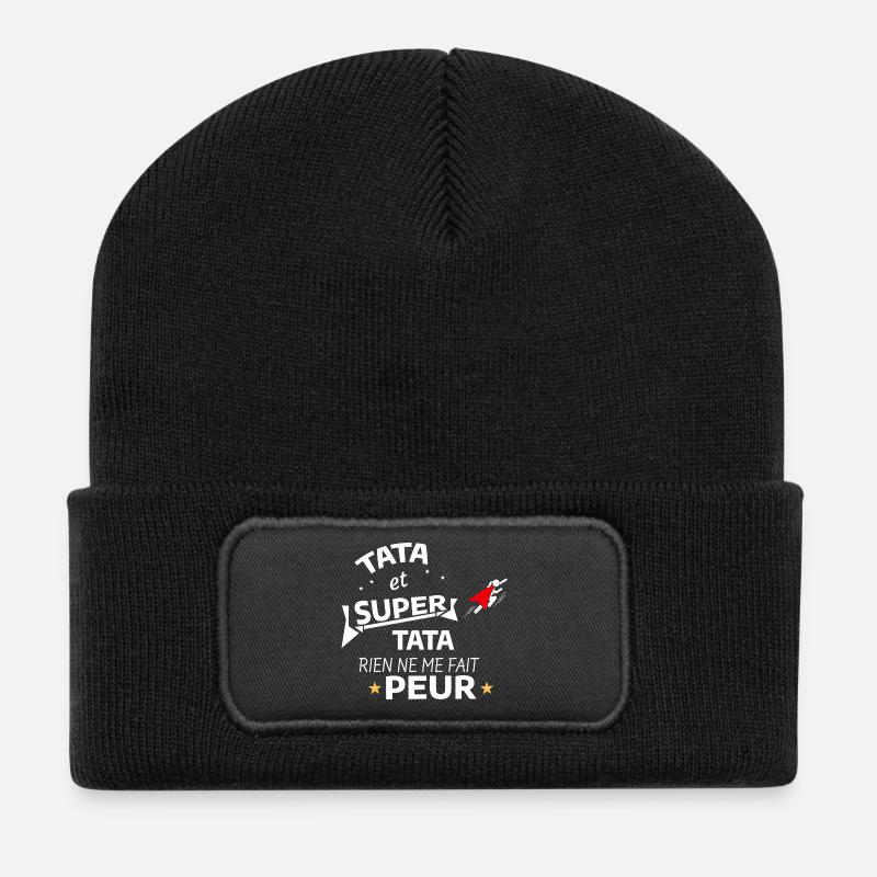 Tante und Supertante Kindheitstraum - Recycelte Patch Beanie - Schwarz