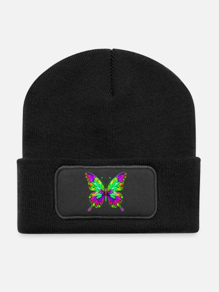 Schmetterling - Recycelte Patch Beanie - Schwarz