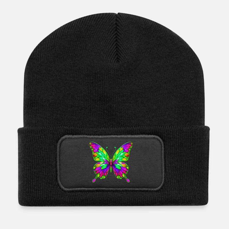 Schmetterling - Recycelte Patch Beanie - Schwarz