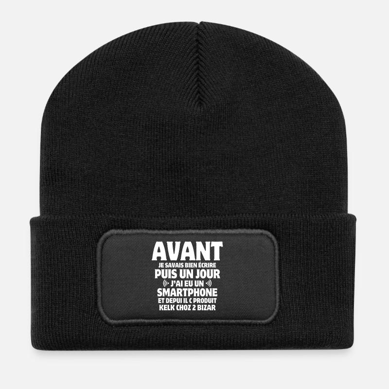 Telefon, SMS, Mobiltelefon - Recycelte Patch Beanie - Schwarz