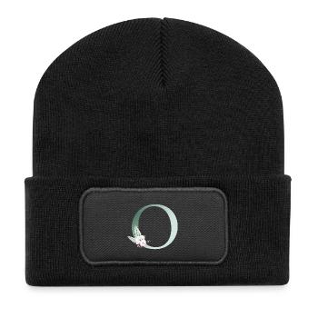 O Monogramm, Floral, personalisierbar - Recycelte Patch Beanie - Schwarz - Vorne