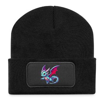 Drache - Recycelte Patch Beanie - Schwarz - Vorne
