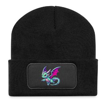 Drache - Recycelte Patch Beanie - Schwarz - Vorne