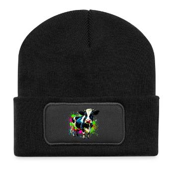 Kuh - Recycelte Patch Beanie - Schwarz - Vorne