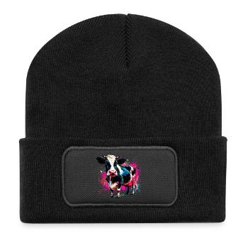 Kuh - Recycelte Patch Beanie - Schwarz - Vorne