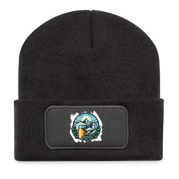 Bergsteigen und Bier Genuss - Recycelte Patch Beanie - Dunkelgrau - Vorne