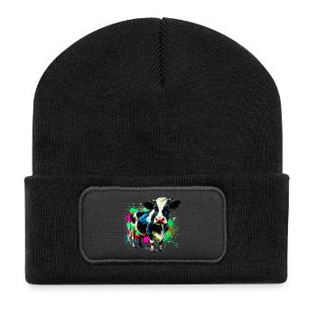 Kuh - Recycelte Patch Beanie - Schwarz - Vorne