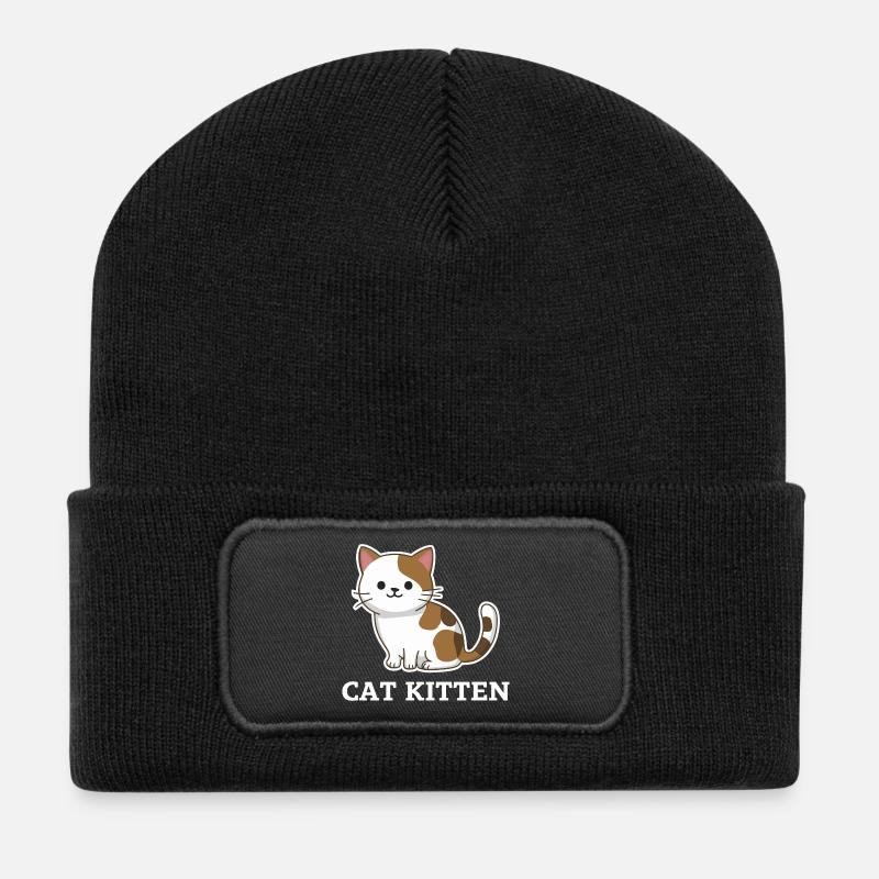 Adorable Cat Kitten - Recycled Patch Beanie - black