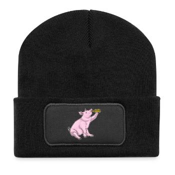 Schwein Flasche Bier - Recycelte Patch Beanie - Schwarz - Vorne