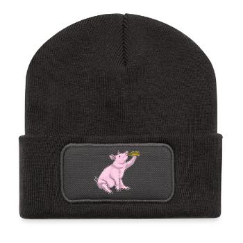 Bouteille de bière de porc - Beanie recyclé à patch - charbon - Devant