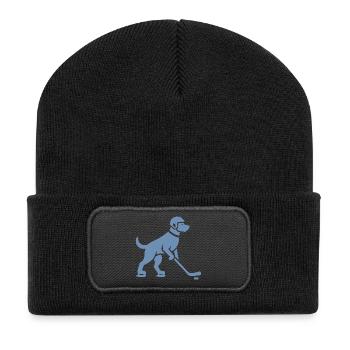 Hund Eishockey Spieler Silhouette - Recycelte Patch Beanie - Schwarz - Vorne