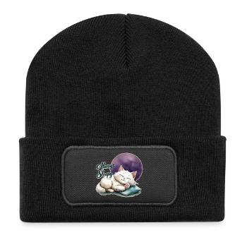Cute Cat is always sleepy 1 - Recycelte Patch Beanie - Schwarz - Vorne