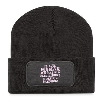 Mama statt Zauberin, Geschenkidee zum Muttertag - Recycelte Patch Beanie - Dunkelgrau - Vorne
