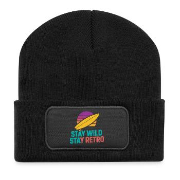 Stay Wild Stay Retro Surf - Recycelte Patch Beanie - Schwarz - Vorne