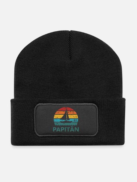 Papitän – Segelboot Retro Shirt für Väter, Geburt - Recycelte Patch Beanie - Schwarz