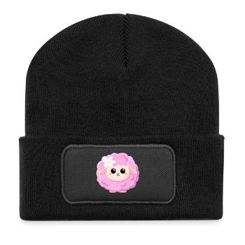 Süßes rosa Schaf - Recycelte Patch Beanie - Schwarz - Vorne