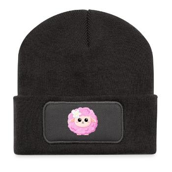 Cute Pink Sheep - Recycled Patch Beanie - dark grey - Front