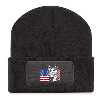 Australien Boeud Chien US Amérique Drapeau Wilsigns - Beanie recyclé à patch - charbon - Devant