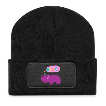 Nilpferd mit Vogelbande - Tierisch niedlich - Recycelte Patch Beanie - Schwarz - Vorne