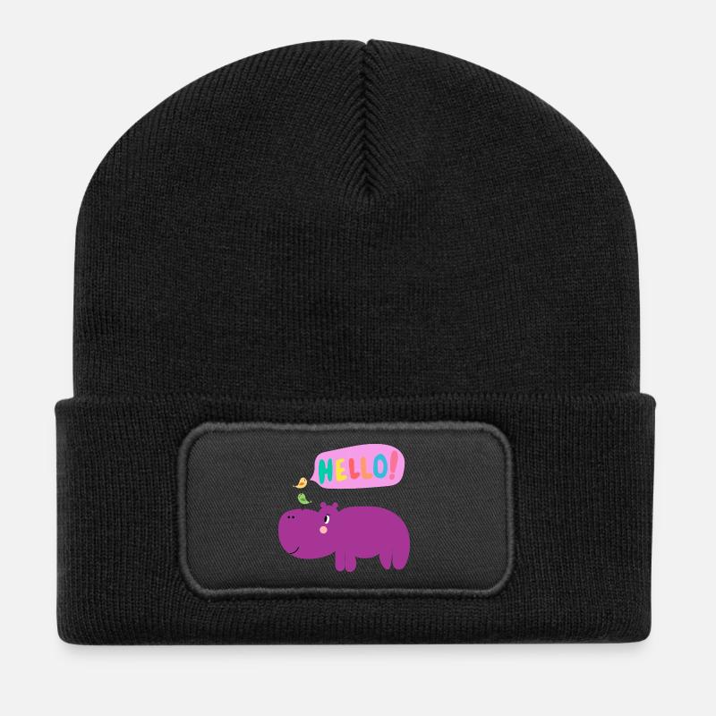 Nilpferd mit Vogelbande - Tierisch niedlich - Recycelte Patch Beanie - Schwarz