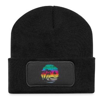 Conception de silhouette de coucher de soleil tropical - Beanie recyclé à patch - noir - Devant