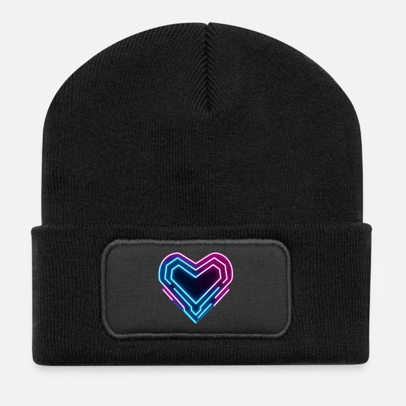 Futuristisches Neon-Herz | Cyber Heart Love Design - Recycelte Patch Beanie - Schwarz