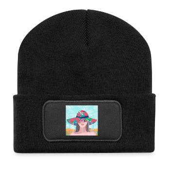 Woman with Psychedelic Colored Hat - Recycled Patch Beanie - black - Front